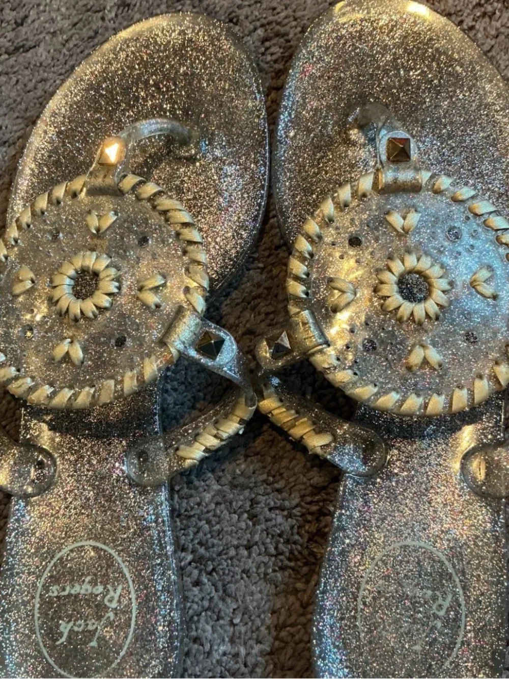 Metallic Silver Glitter Sandals by Jack Roger’s